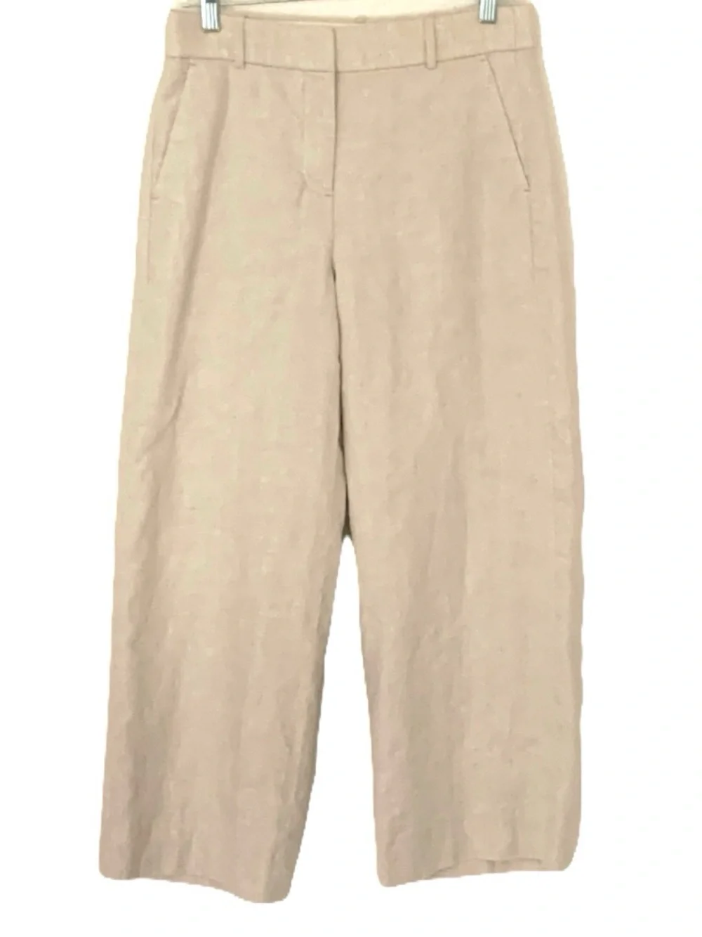 J Crew Womens 6 Beige Cropped Wide Leg Linen Blend Lined Sydney Pants Spring ‘24